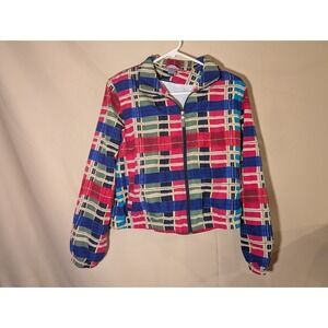 Koret Petite PXL Plaid Windbreaker Jacket‎ Full Zip Elastic Hem Multicolor
